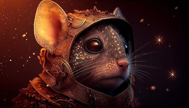 A mouse in a golden helmet