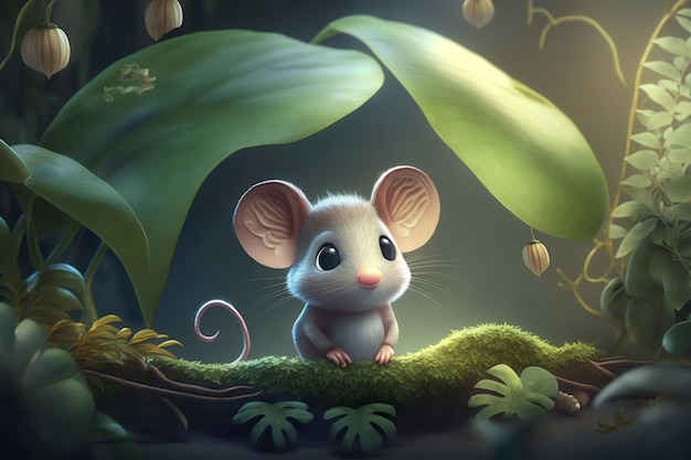 A mouse in a green leaf AI Generated Illustration