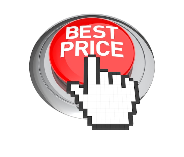 Mouse Hand Cursor on Best Price Button. 3D Illustration.