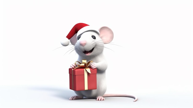 Photo mouse in a hat of santa claus year of the mouse