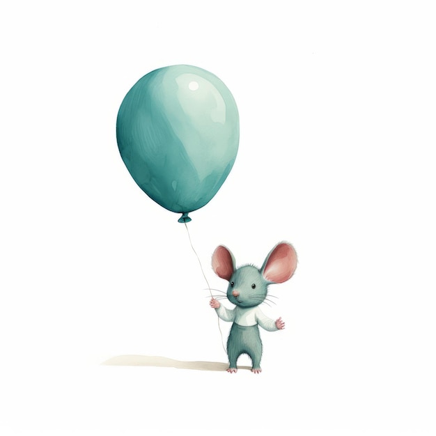 Mouse Holding Teal Balloon Animated GIFs in Qian Xuan Style