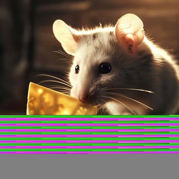 Photo a mouse is chewing through a giant piece of cheese