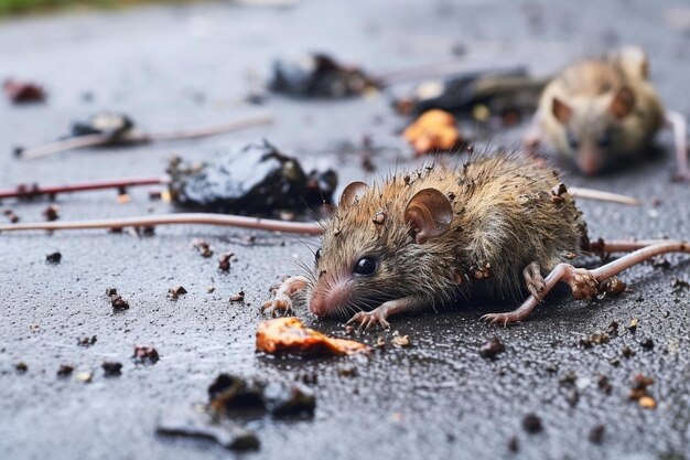 Photo a mouse is eating food on the ground