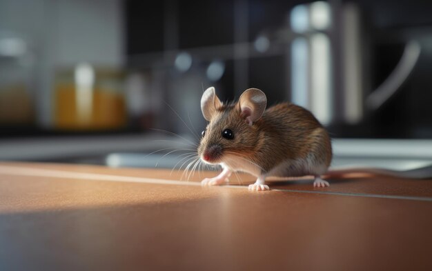 Photo a mouse on a kitchen table background domestic animal ai generated