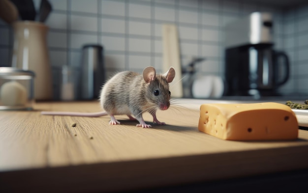 A mouse on a kitchen table background domestic animal ai generated