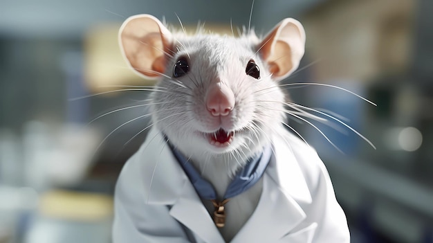 A mouse in a lab coat