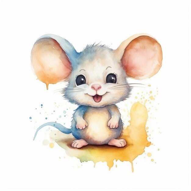 Mouse laughing watercolor style Generative AI