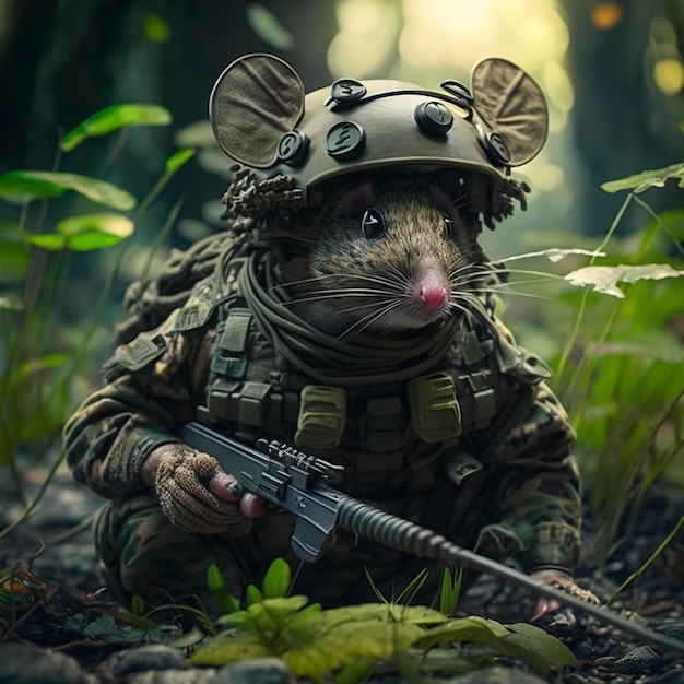 Premium AI Image | A mouse in a military uniform with a rifle