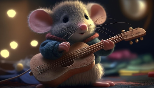 Мышь-музыкант цифровая художественная иллюстрация Generative AI