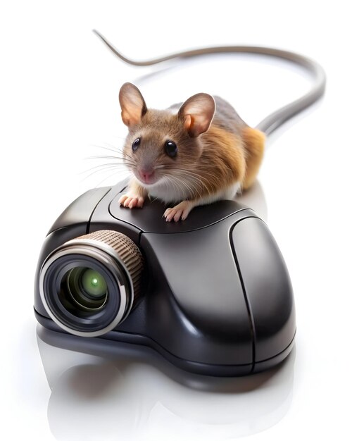 mouse and navigate text isolated on white background concept as camera movement zoom into the mouse