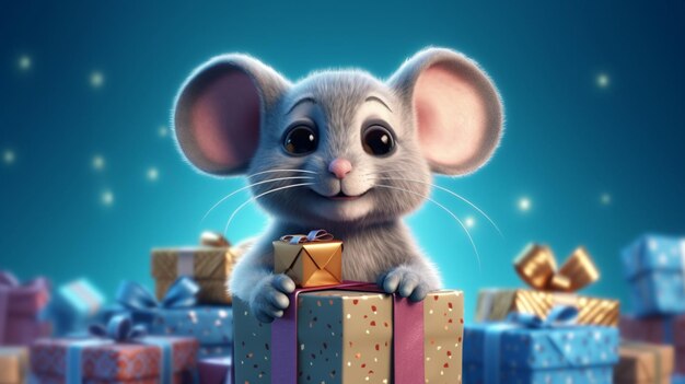 Фото Мышь на рождественских подарках