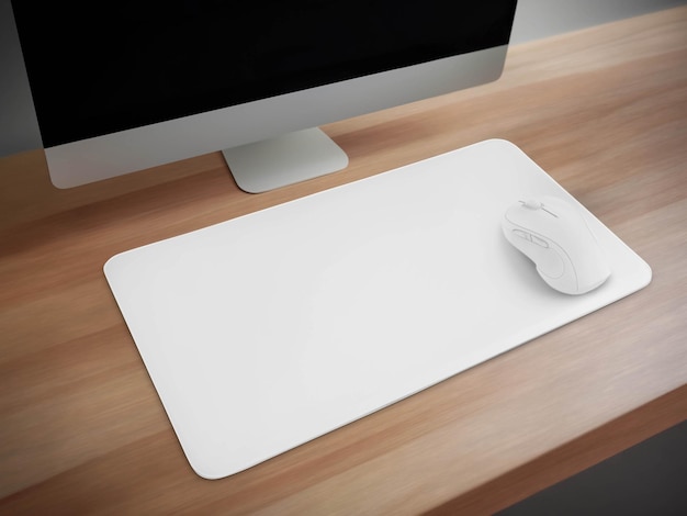 Photo mouse pad on wooden table