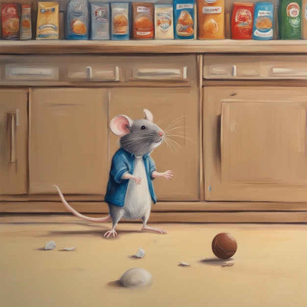 Mouse Playing With Ball In Tuck Shop