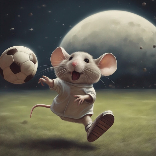 Mouse Playing With Football moon background photo ai generated