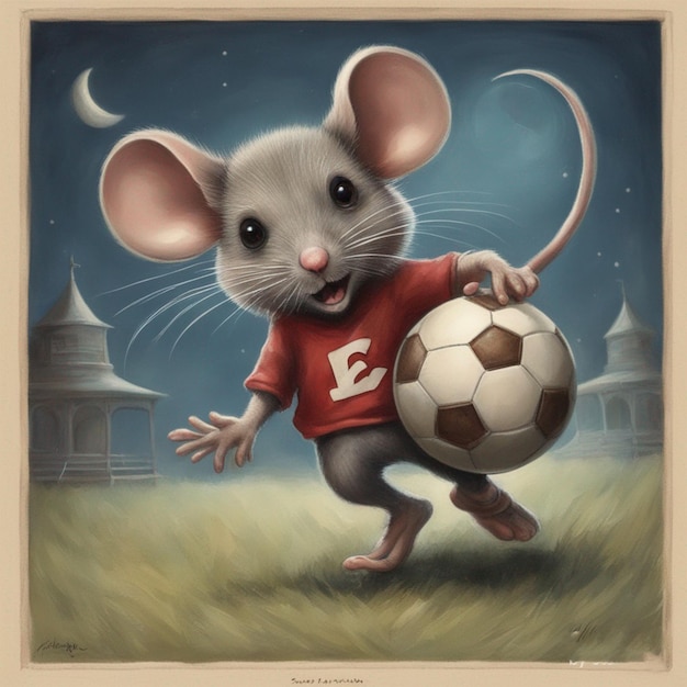 Mouse Playing With Football moon background photo ai generated