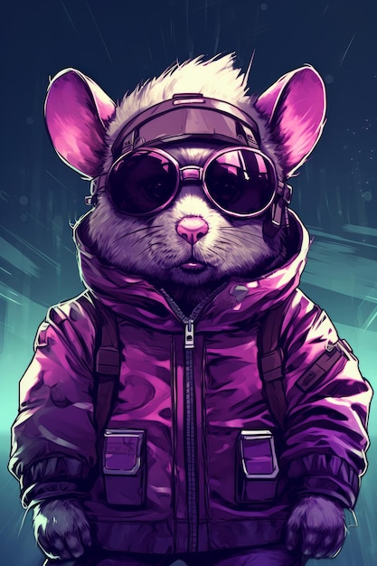 A mouse in a purple jacket