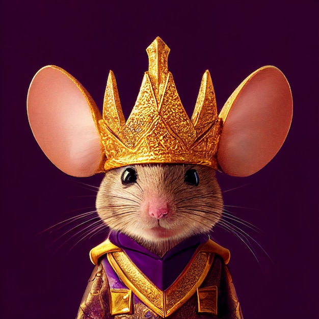 Mouse or rat king with crown portrait Fantasy photomontage