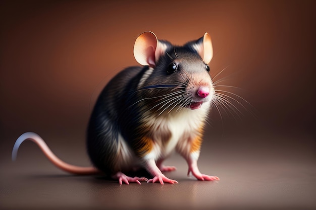 A mouse sits on a brown background