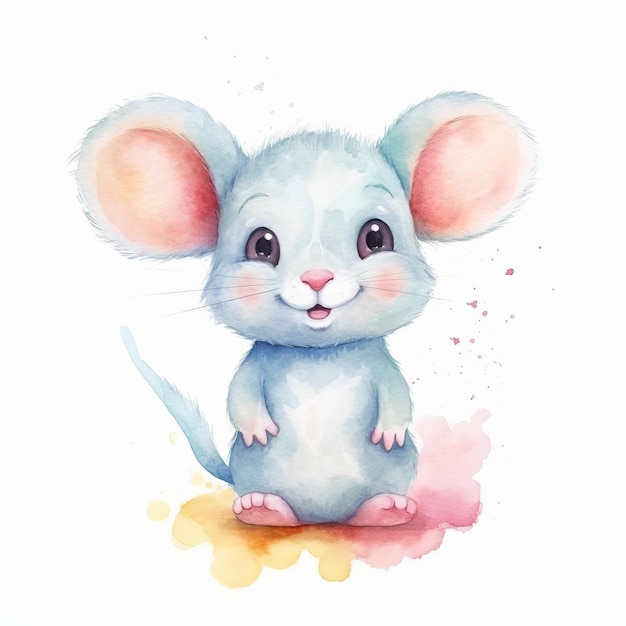 Mouse smiling watercolor style Generative AI