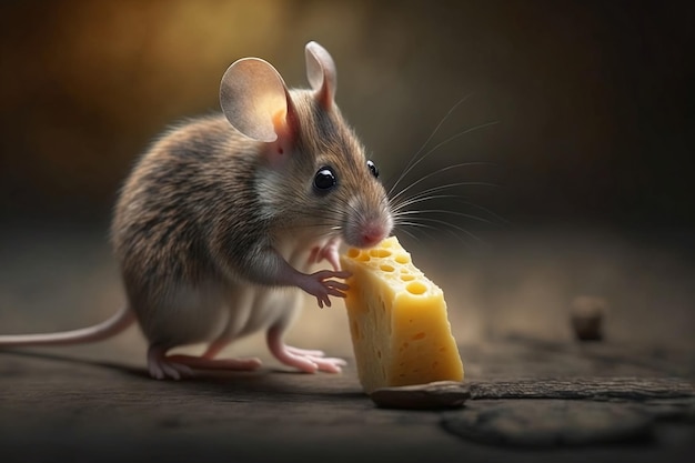 Mouse sniffing cheese