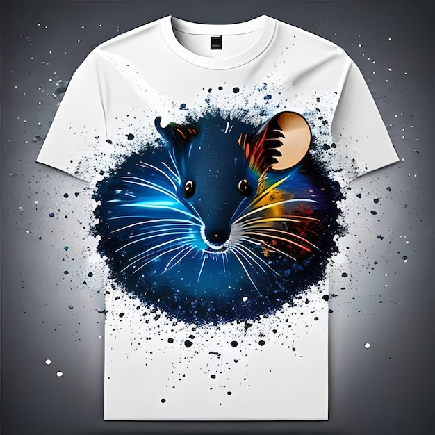 Mouse Splash Shirt Design with Sunburst Graphic Manga Style on White Background