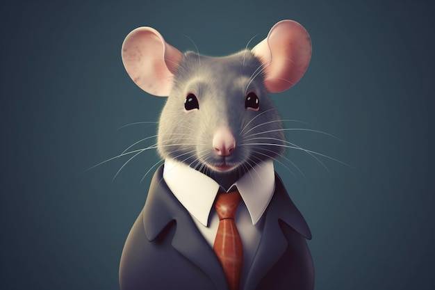 A mouse in a suit with a tie