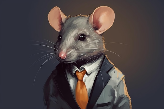 ネクタイを締めたスーツを着たネズミ