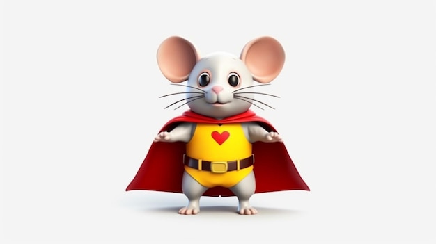 A mouse super hero on isolated white background Generative AI