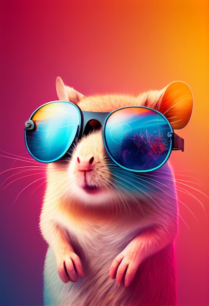 A mouse wearing sunglasses and a pink background