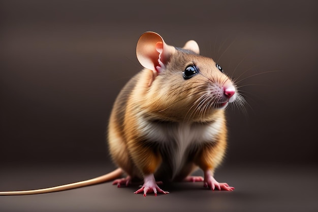 A mouse with a brown face sits on a brown background