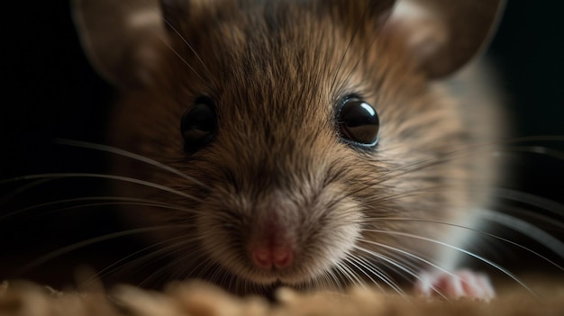 A mouse with a brown nose and a black nose
