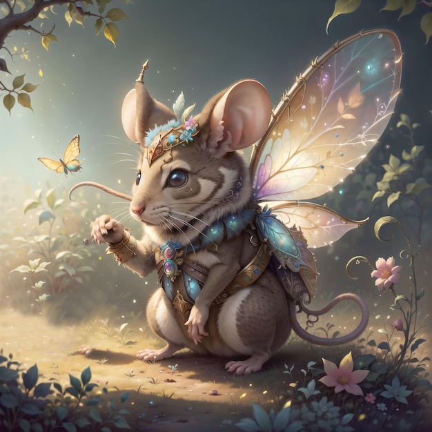A mouse with a butterfly costume