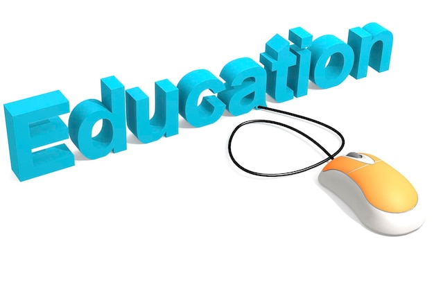 Photo mouse with education word isolated