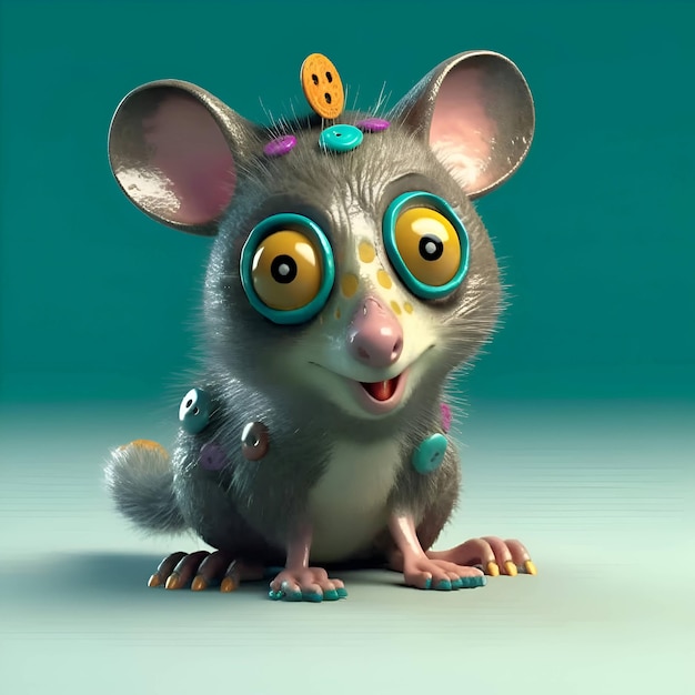 Mouse with eyes and mouth hanging on his neck 3d illustration