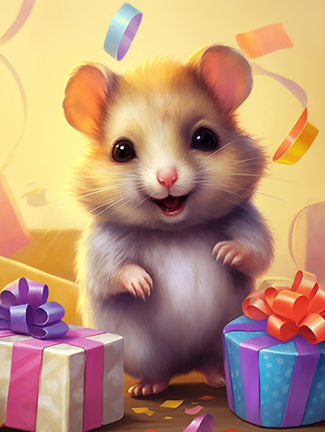 Мышь с подарочной коробкой на ней