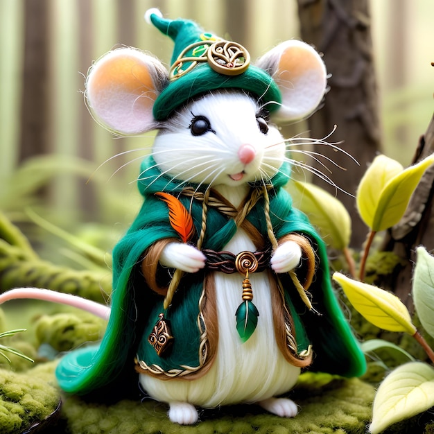 Photo a mouse with a green cape and a green cape