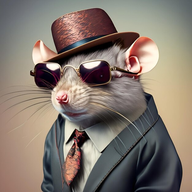 Photo mouse with hat and sunglasses