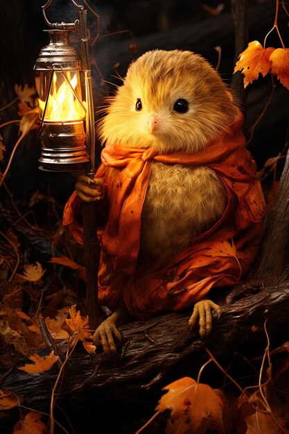 a mouse with a lantern and a light in it