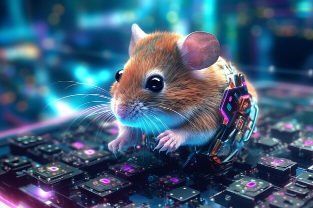 A mouse with a mouse on his back sits on a keyboard.