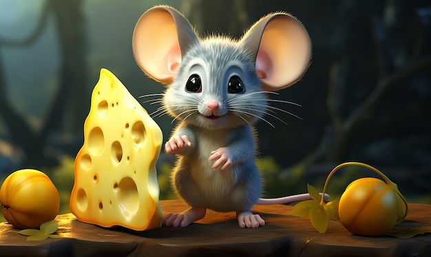 Photo a mouse with a mouse on his face and cheese in the background