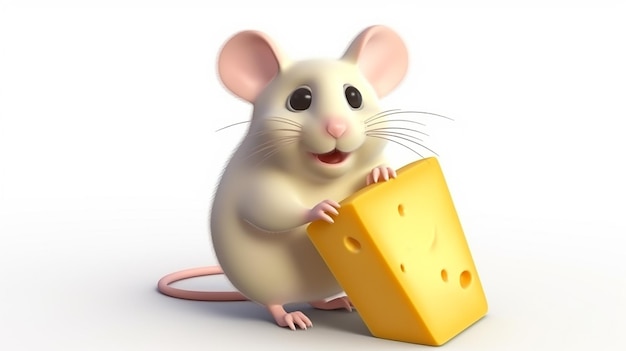 a mouse with a piece of cheese in front of it