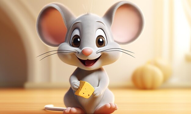 a mouse with a piece of cheese in its hands