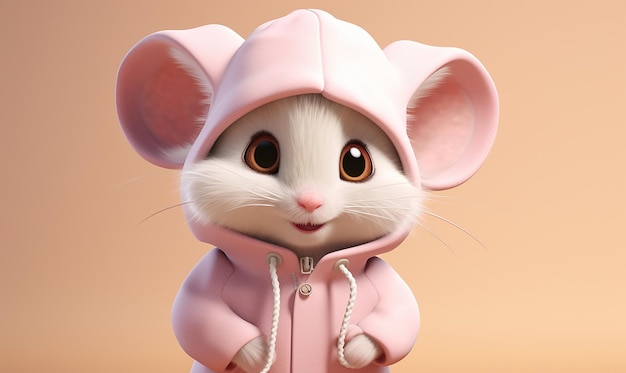 a mouse with a pink hoodie on it