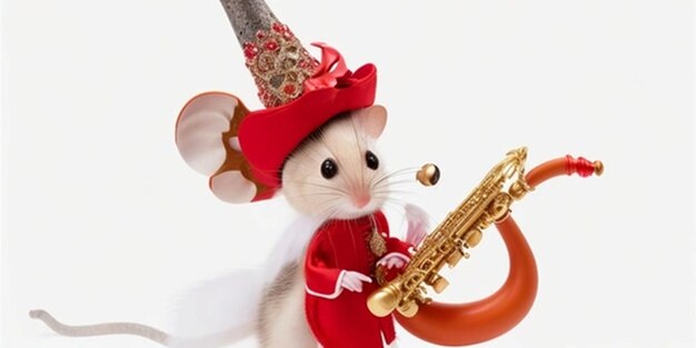 Photo mouse with a red hat and a red hat