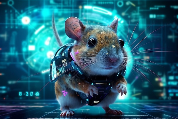 Photo a mouse with a vest that says the number 3 on it