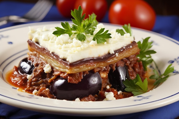 Foto moussaka greek traditional food in a plate close up