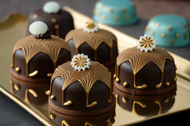 Mousse taarten petit fours met delicate decoratie voor vakantie gemaakt met generatieve ai