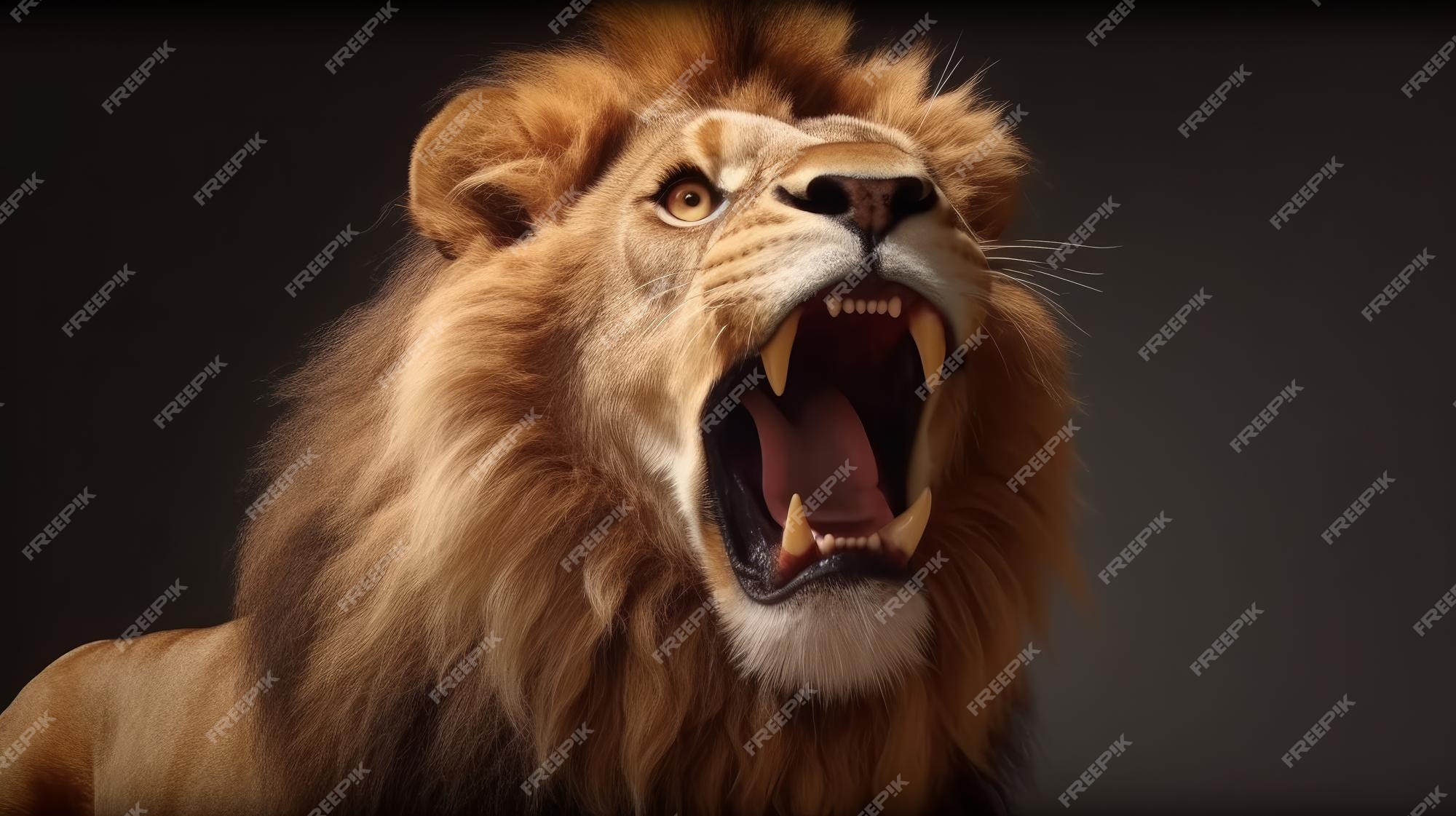 Premium AI Image  A lion roars with his mouth open.