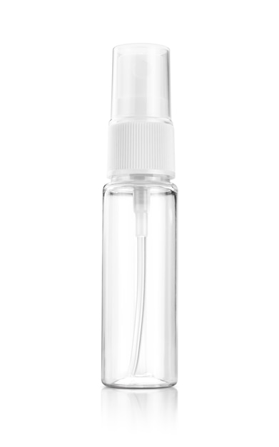 Foto flacone in plastica trasparente spray per bocca per design del prodotto