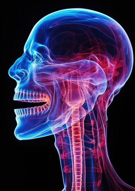 Иллюстрация боли в зубах во рту, как 3D-модель больного тела, нуждающегося в таблетках Генеративный Ai
